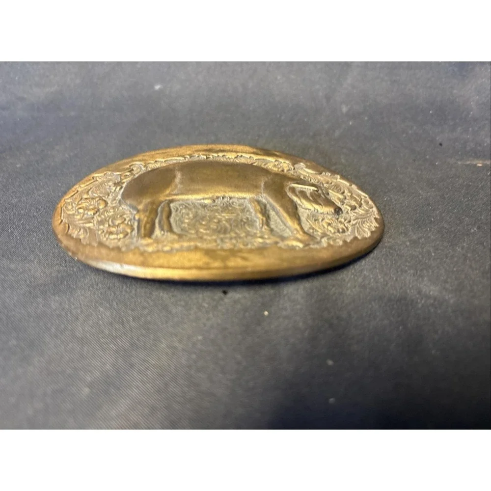 Vtg Brass ADM Belt Buckle Hog Pig